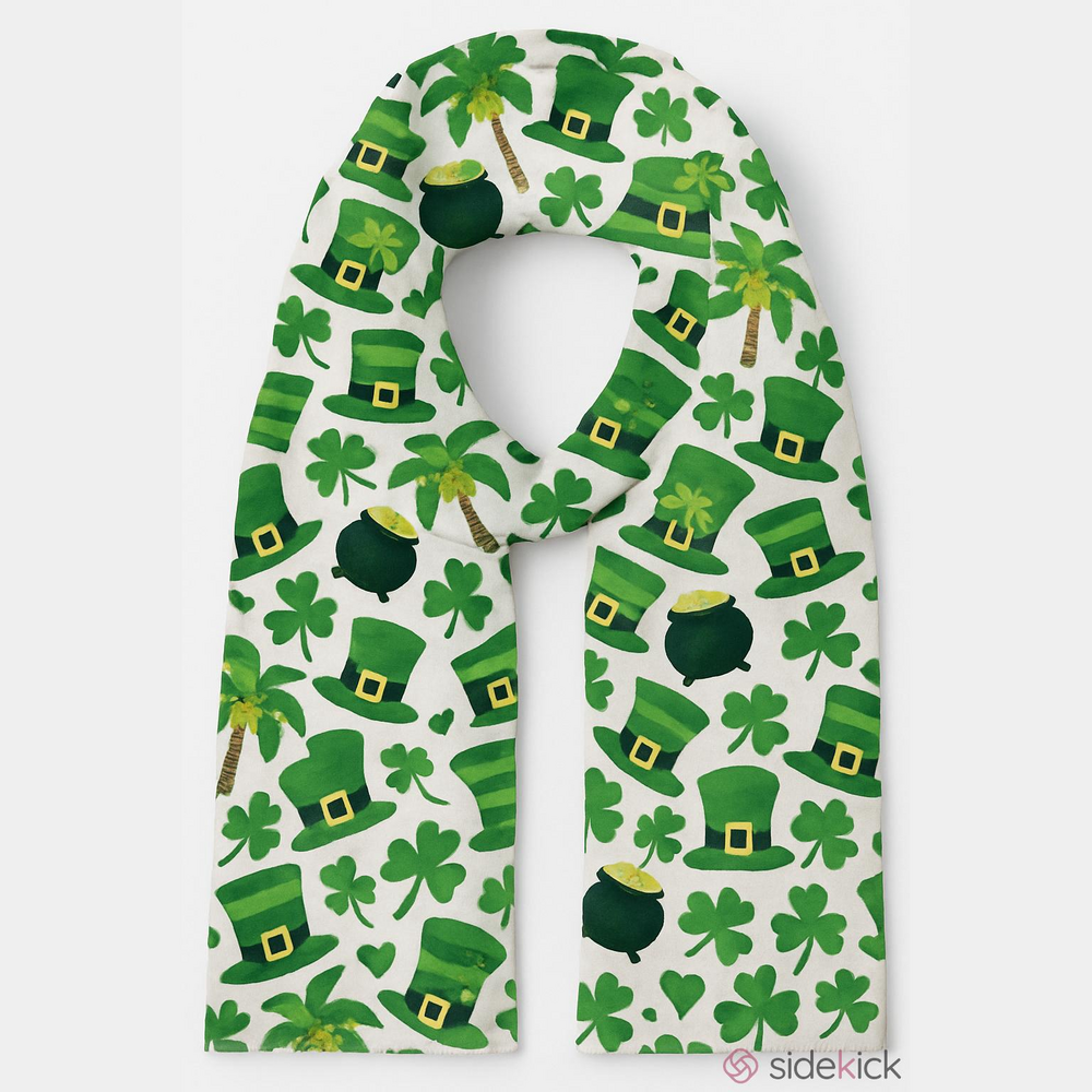 St Patrick's Day Green and White Graphic Scarf NWT